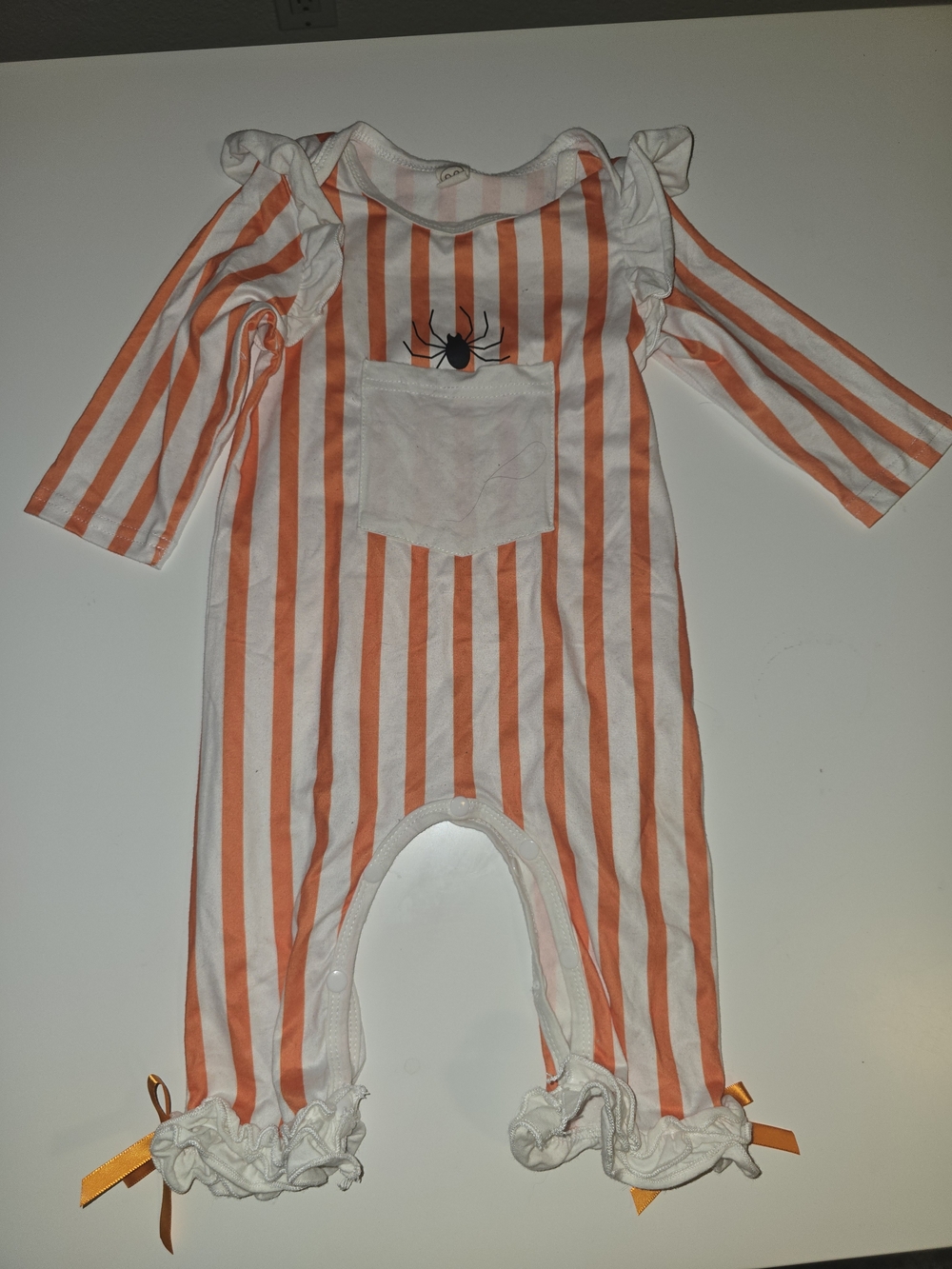 Baby Girl Halloween Spider Ruffle Striped One-Piece